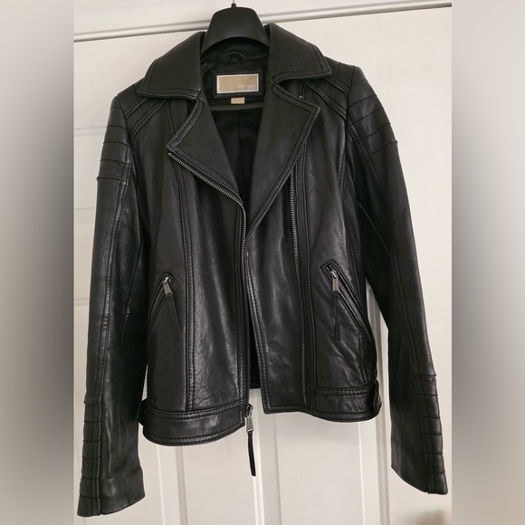 MICHAEL Michael Kors Black Leather Asymmetric Zip Moto Jacket - Picture 2 of 4